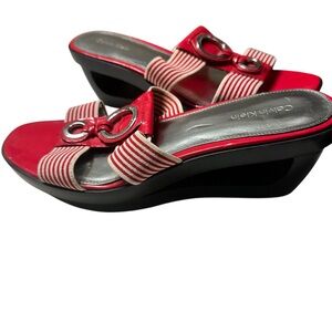 Calvin Klein Red Wedge Sandals Size 7.5-8